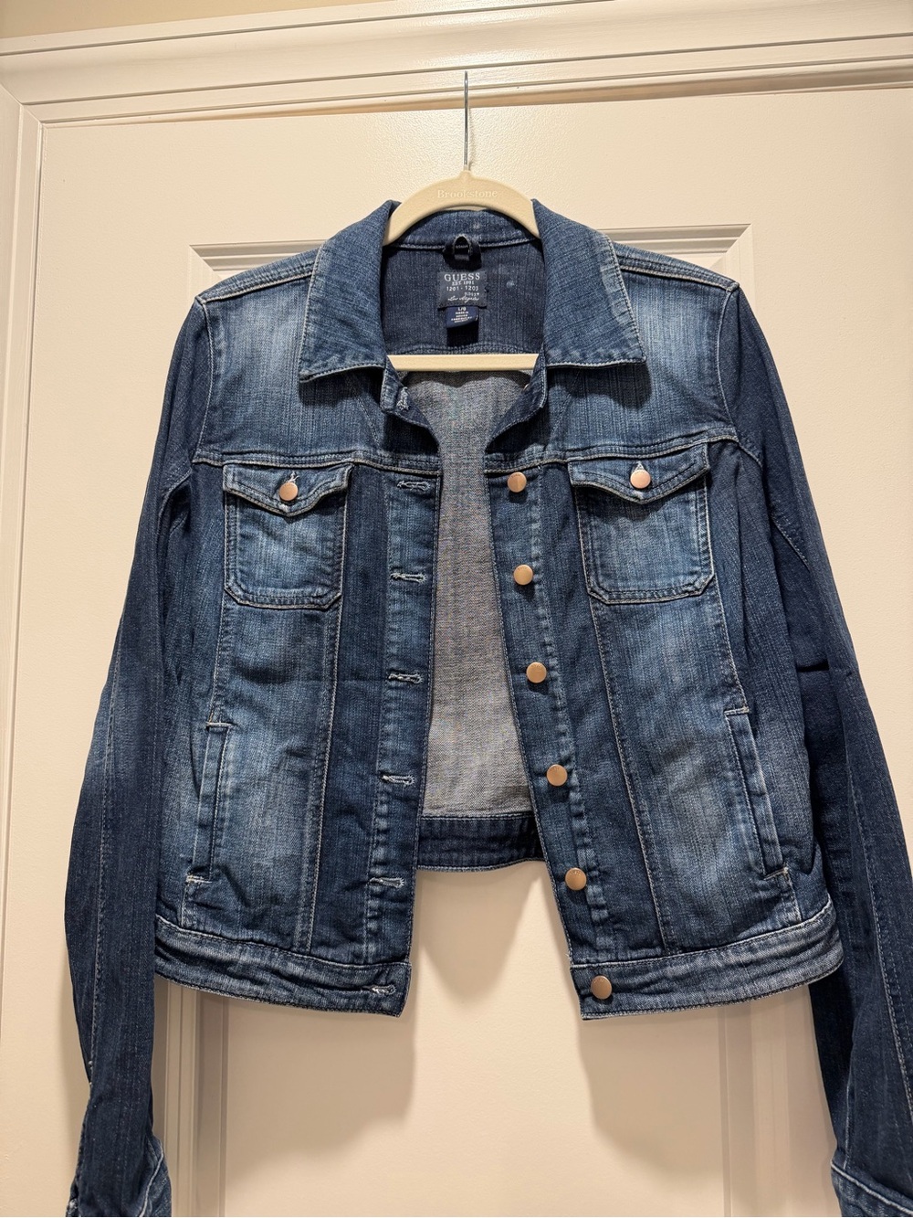 GUESS Dark Wash Distressed Jean Jacket